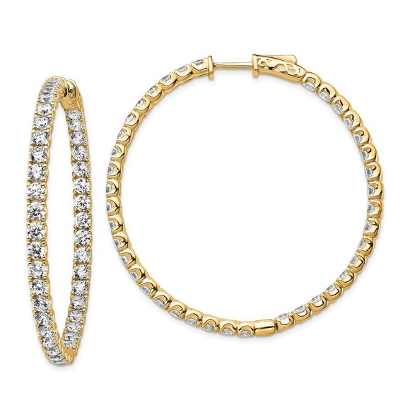 925 Sterling Silver Flash Gold-plated 3mm CZ In and Out Hinged Hoop Earrings
